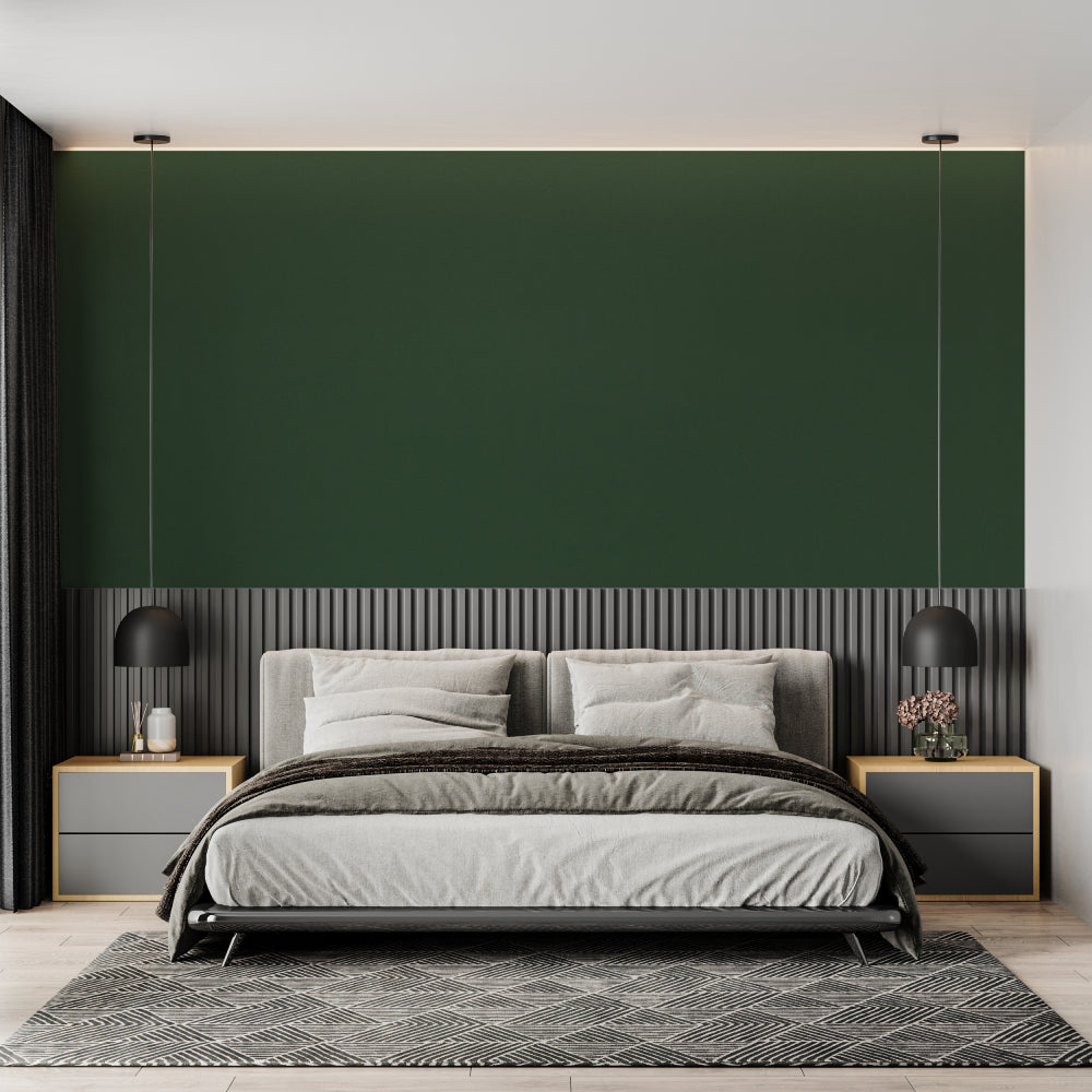 Deep green mural creating a statement wall in a contemporary bathroom