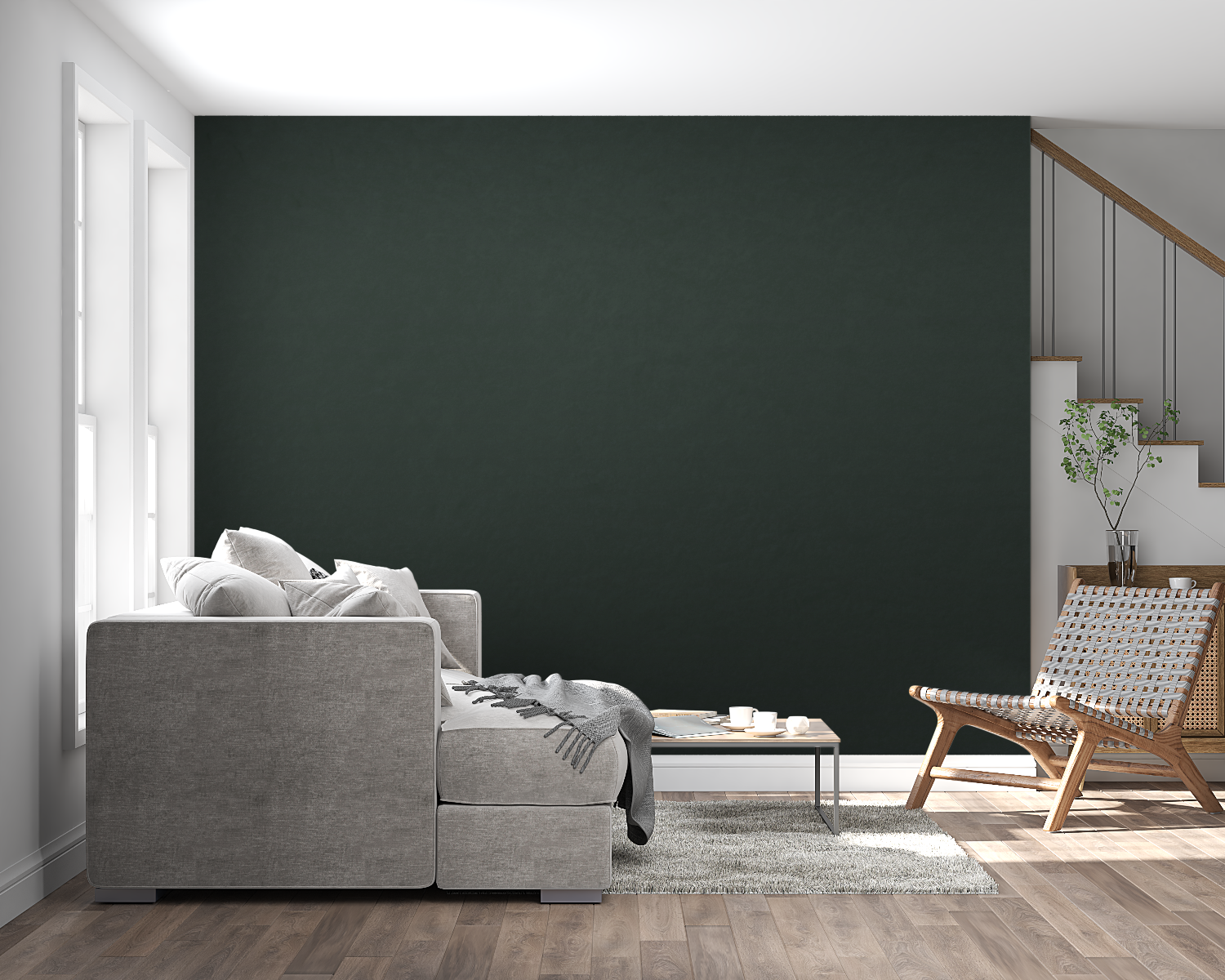 Master bedroom showcasing forest green wall design with minimalist decor