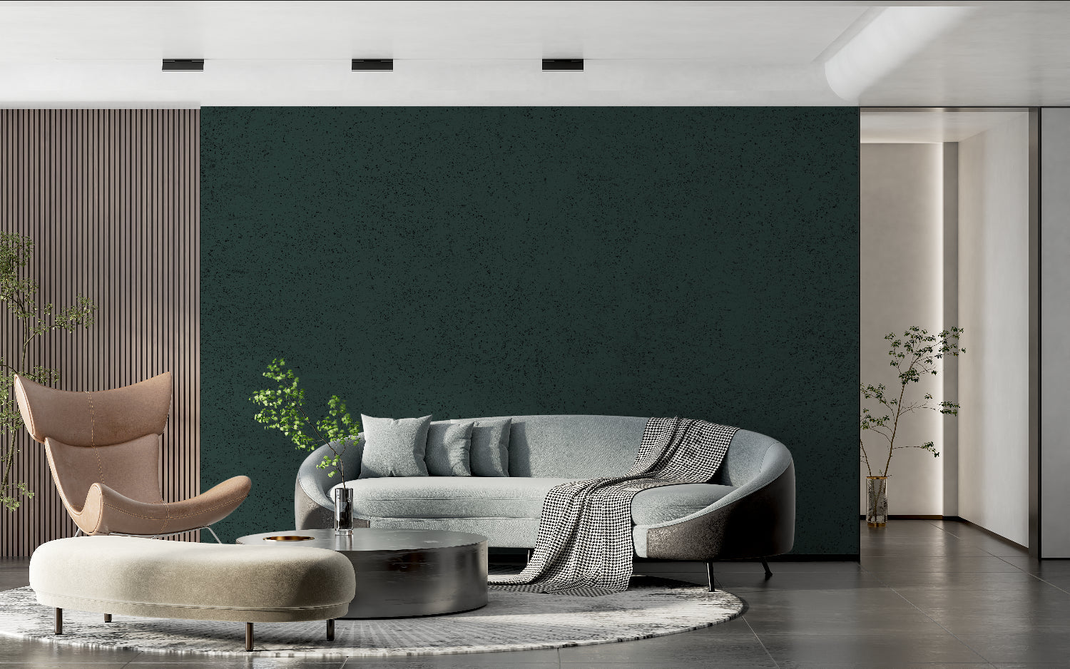 Velvet texture wallpaper in home office showing light reflection properties