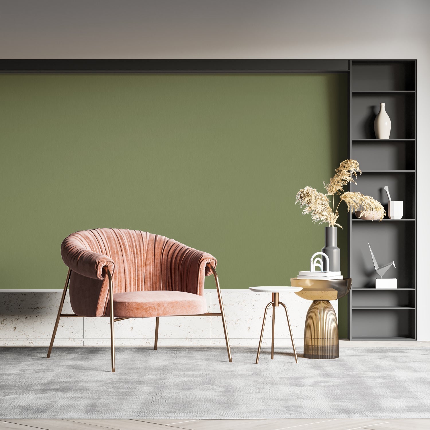 Modern green wall design showcased in cozy bedroom interior