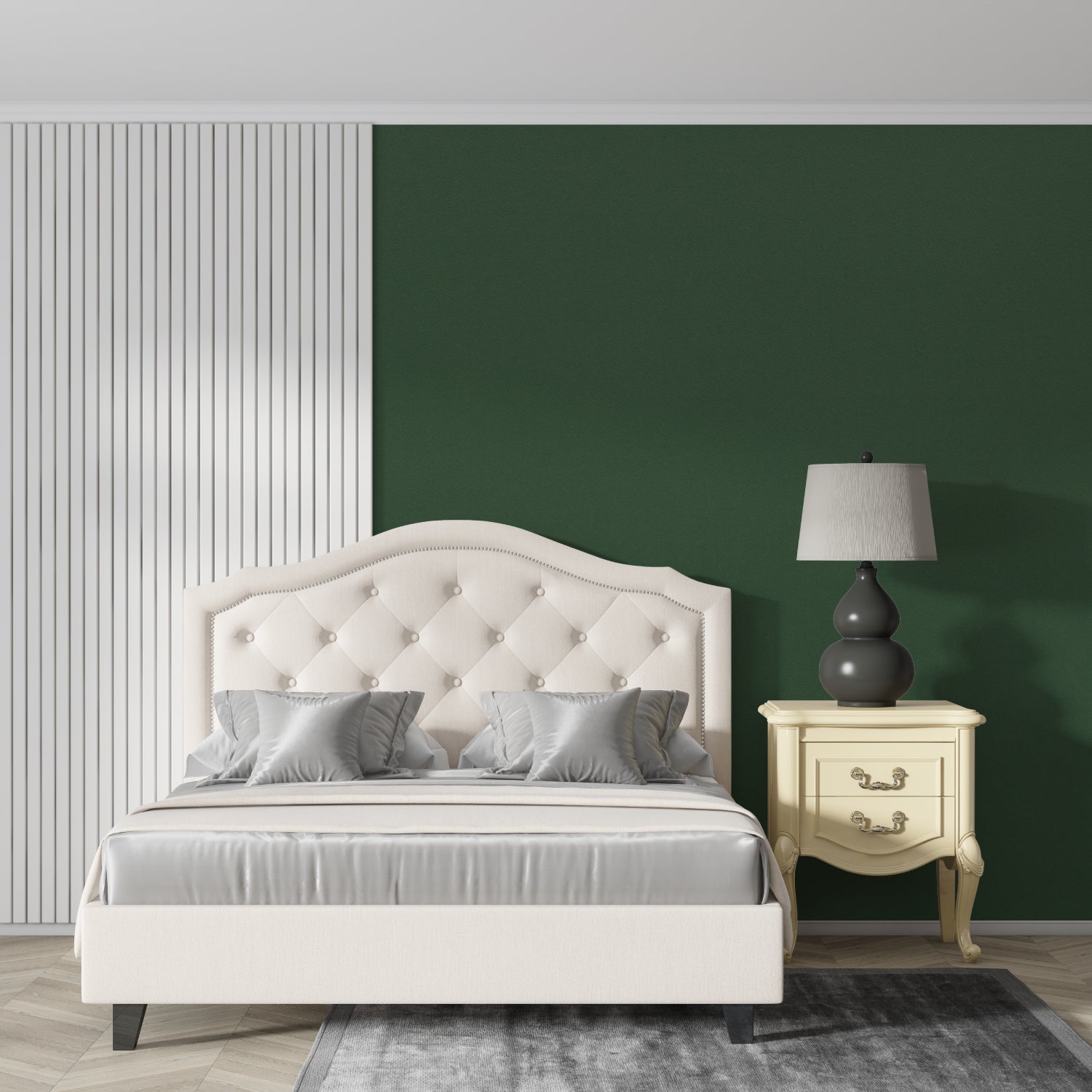 Green wall covering in home office space showing its professional appeal