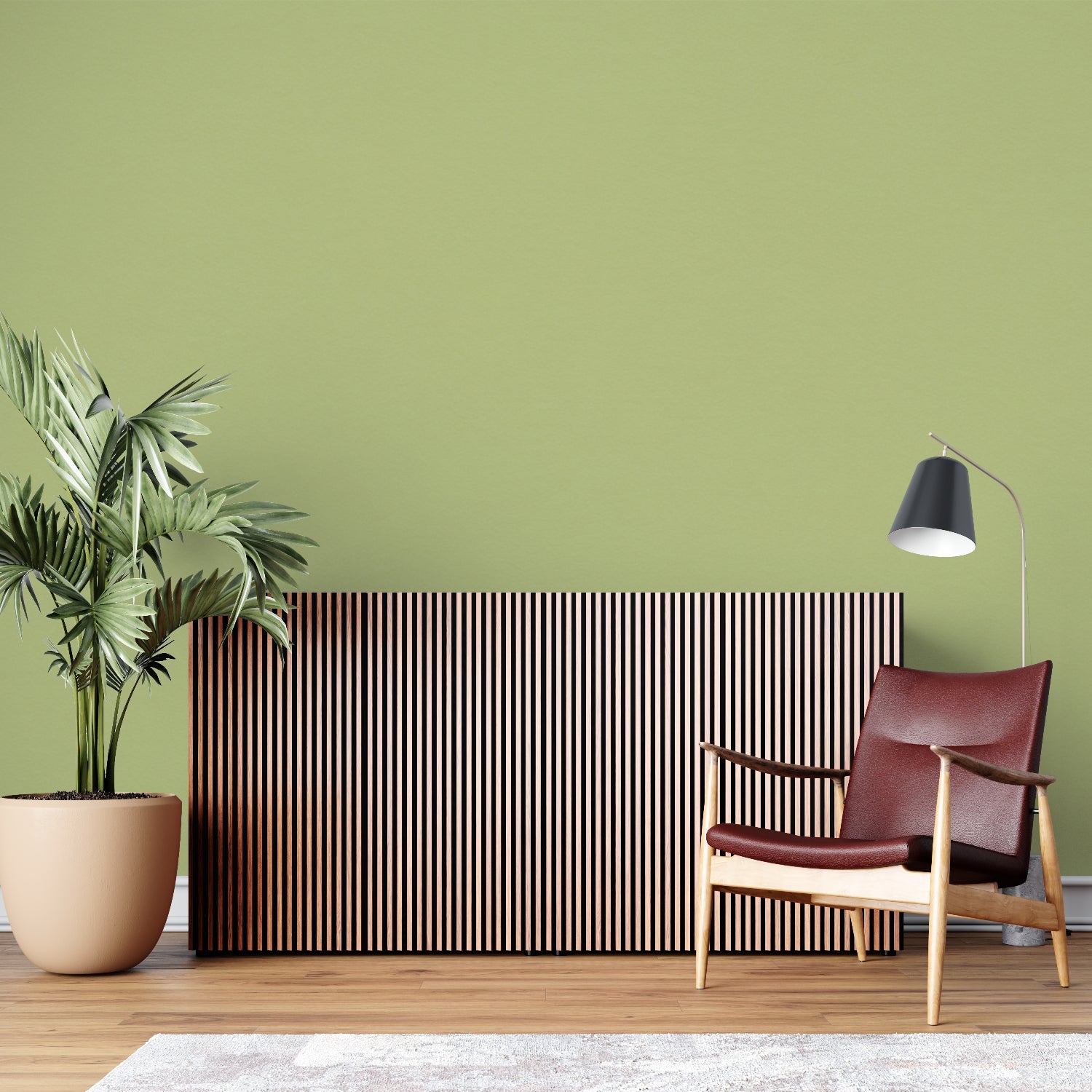 Bamboo-green wall design enhancing a contemporary home office space