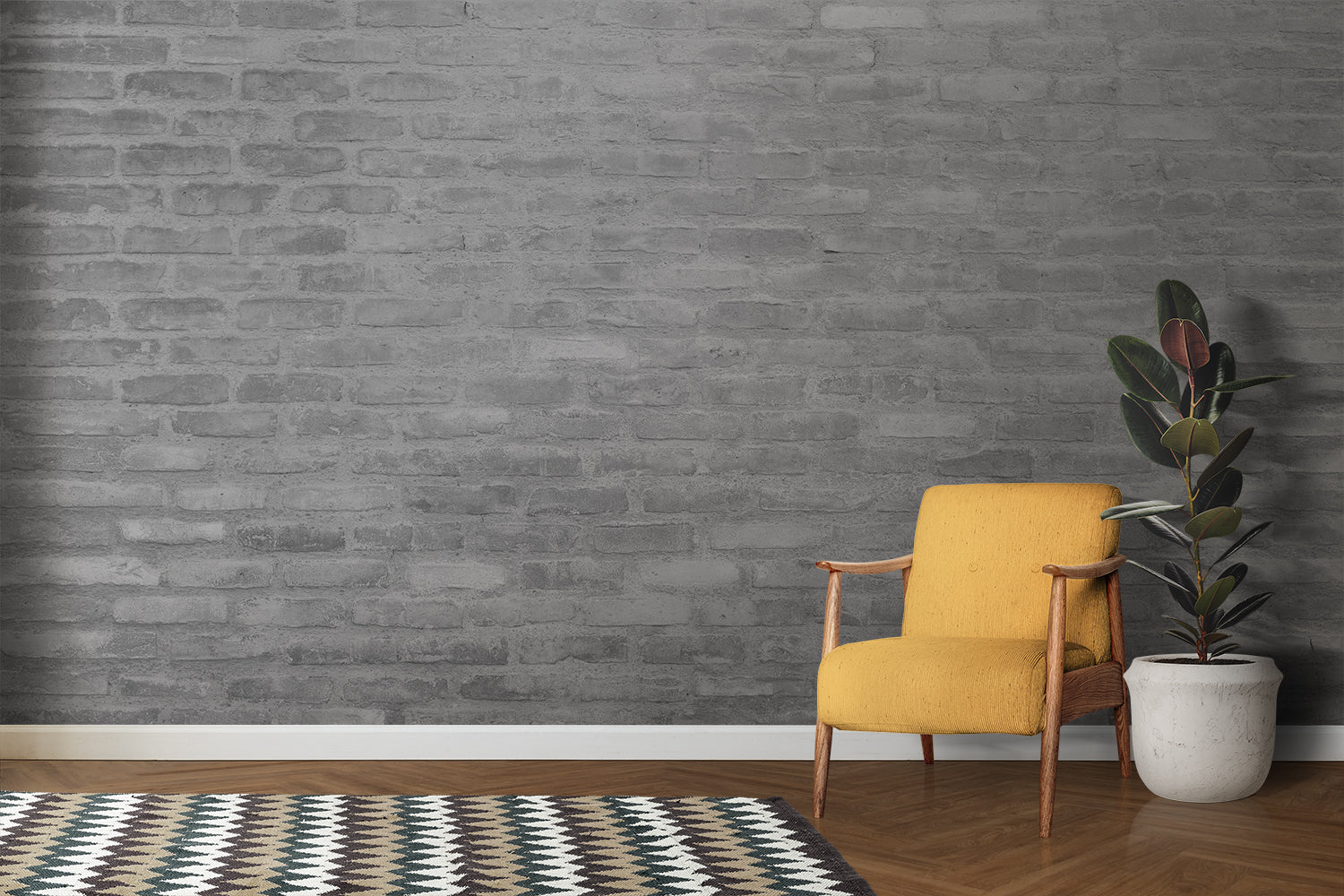 Modern grey brick wall design in bedroom with minimal decor