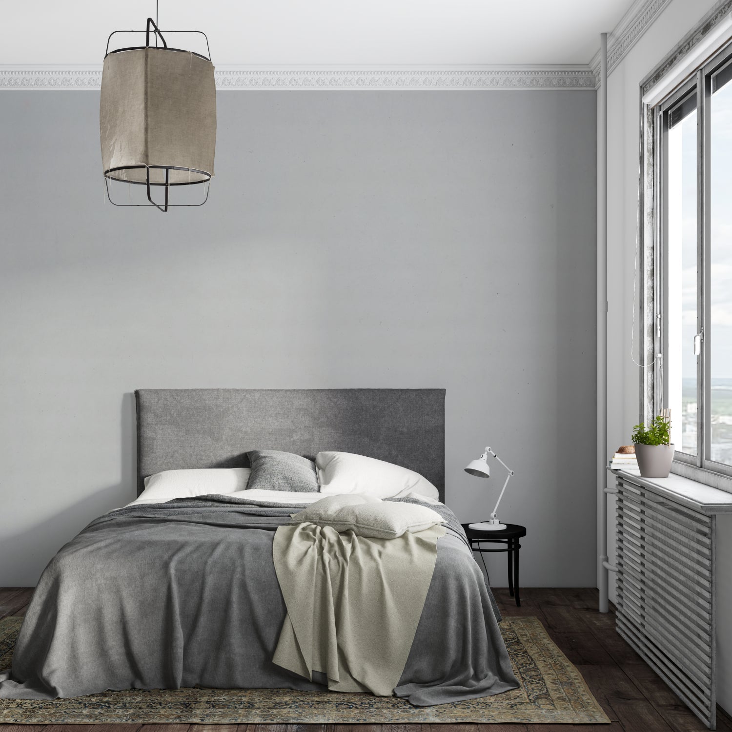 Modern grey wall design adding sophistication to a master bedroom