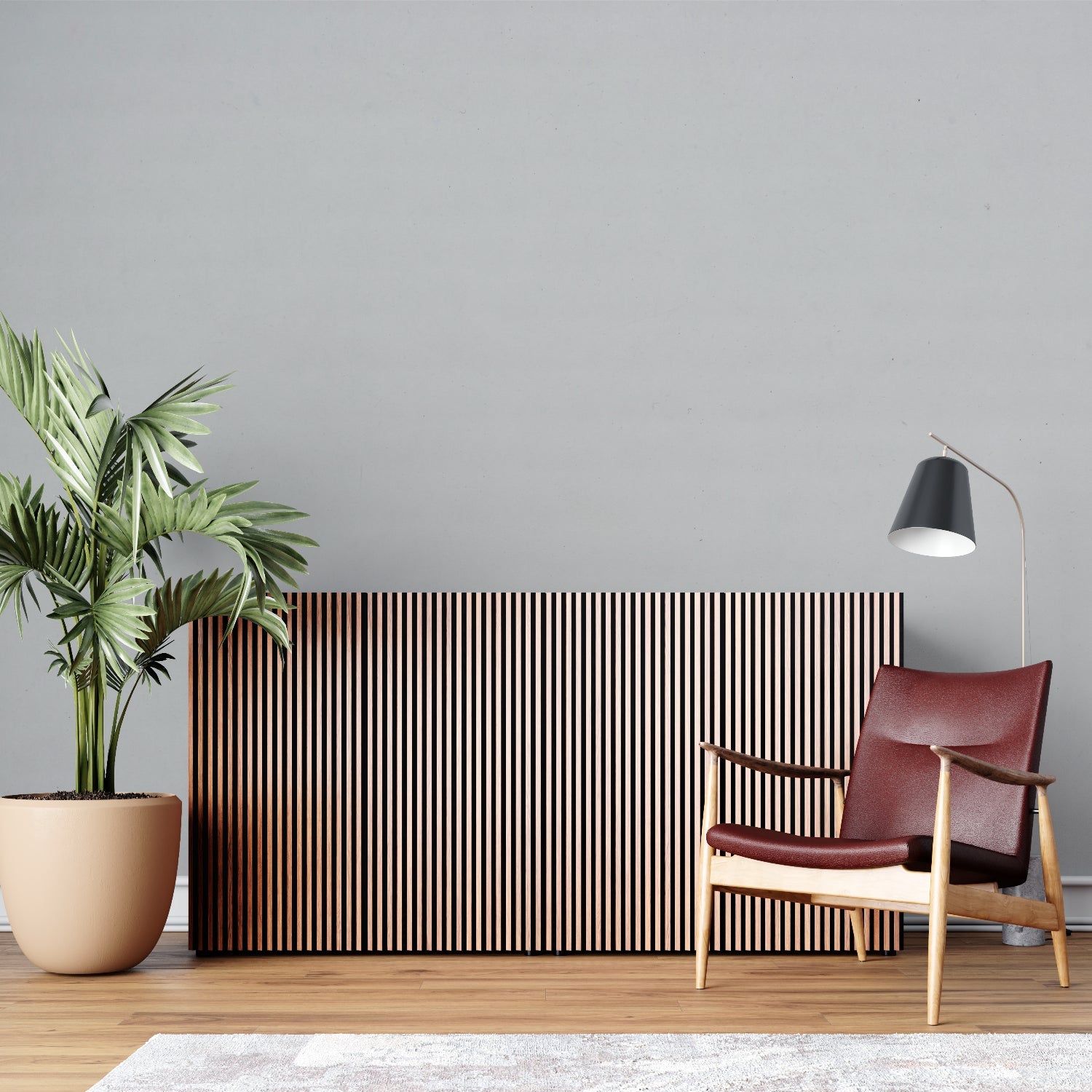 Grey minimalist wallpaper enhancing an urban apartment entrance