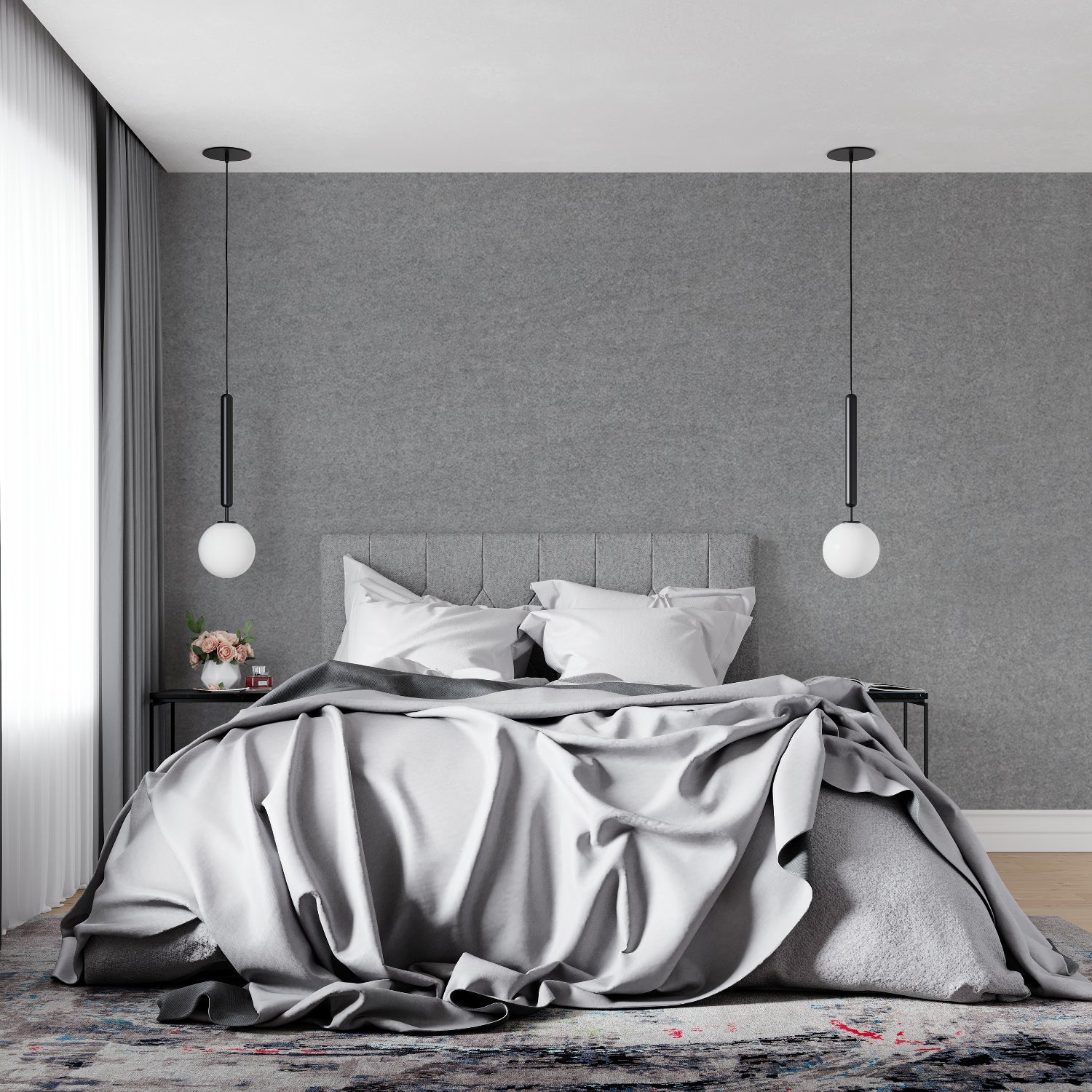 Contemporary grey wall covering in a stylish home office setup