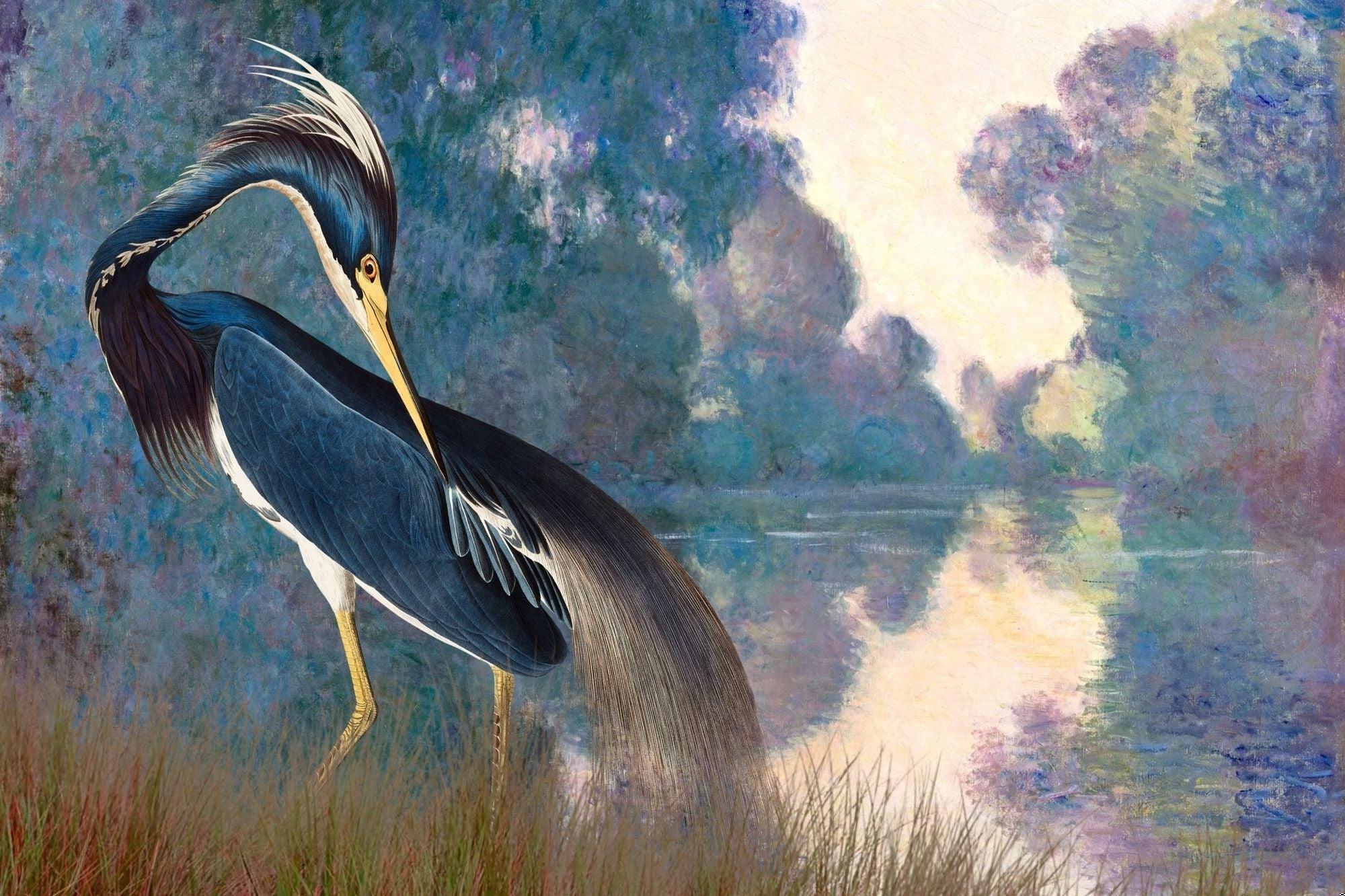 Watercolor Heron wallpaper design file showing full pattern and color details