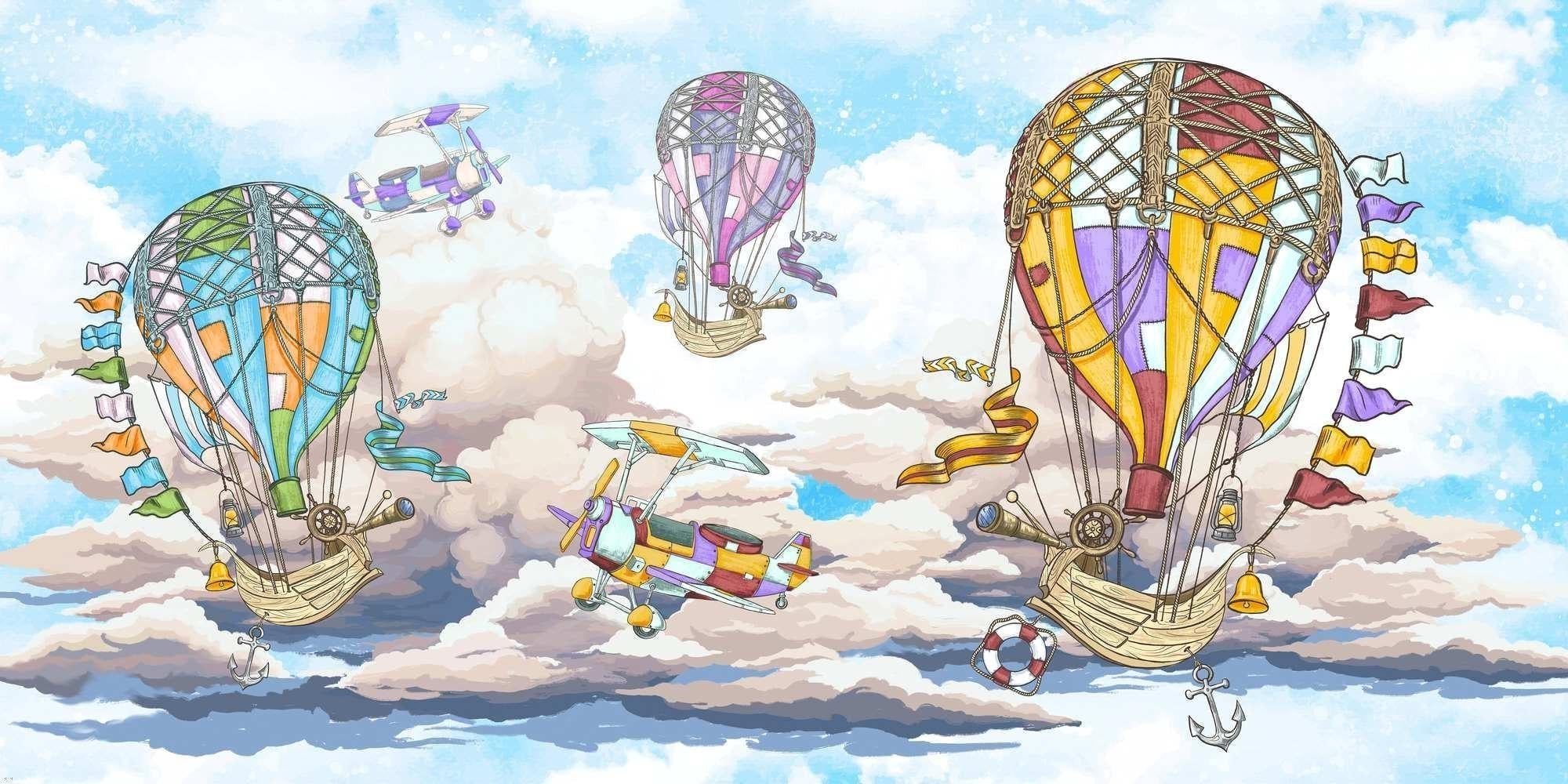 Hot air balloon and vintage aircraft design file showing intricate pattern details and color scheme