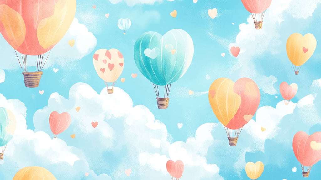 Hot air balloon design file showing heart shapes and soft pastel cloud pattern
