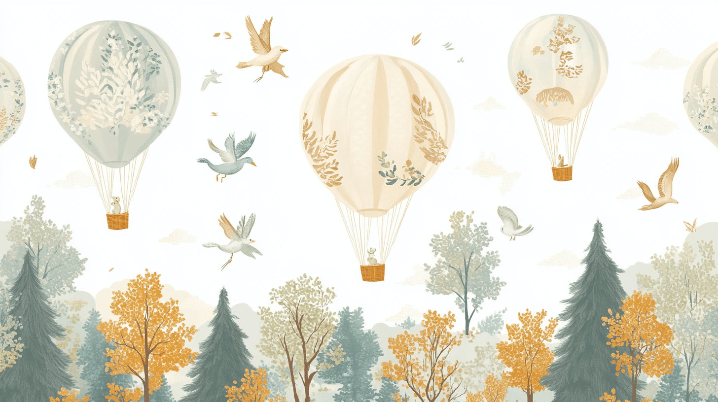 Hot air balloon and forest design file showing detailed birds and balloon pattern