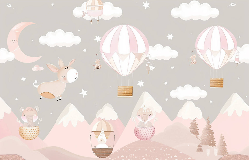 Hot air balloon wallpaper design file showing full pattern of pink balloons and clouds