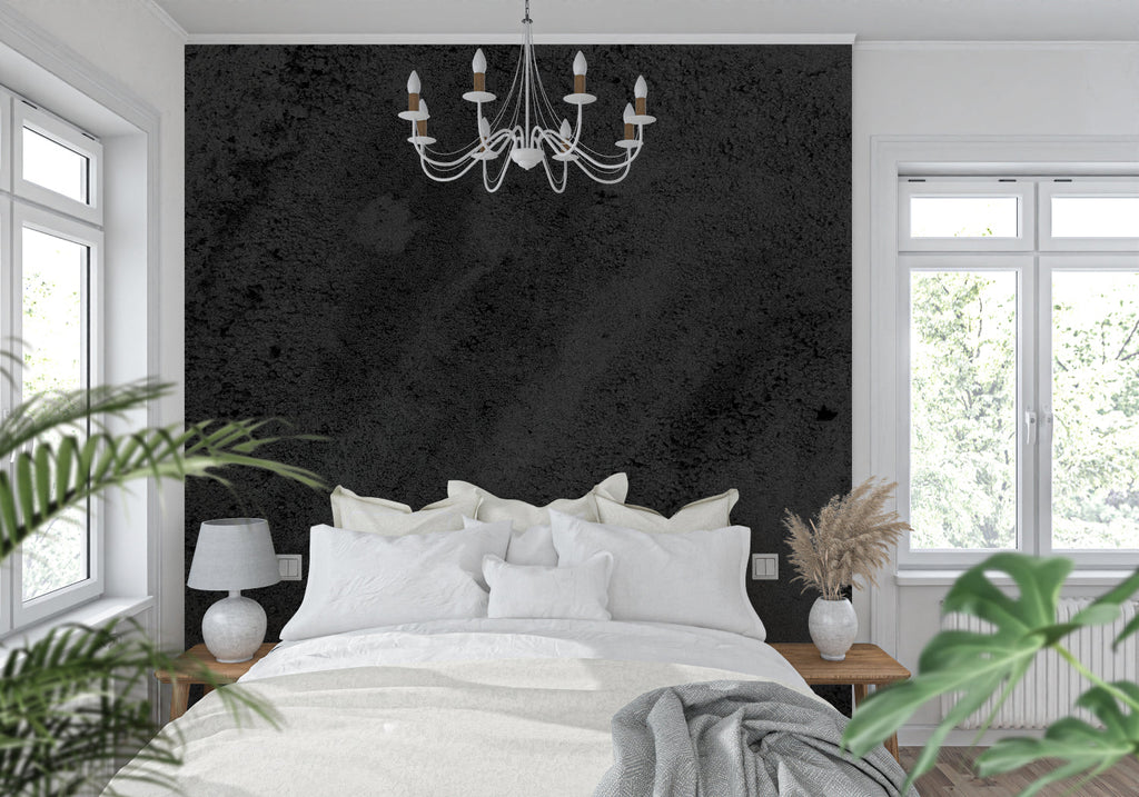 Industrial style concrete wallpaper creating statement wall in loft apartment