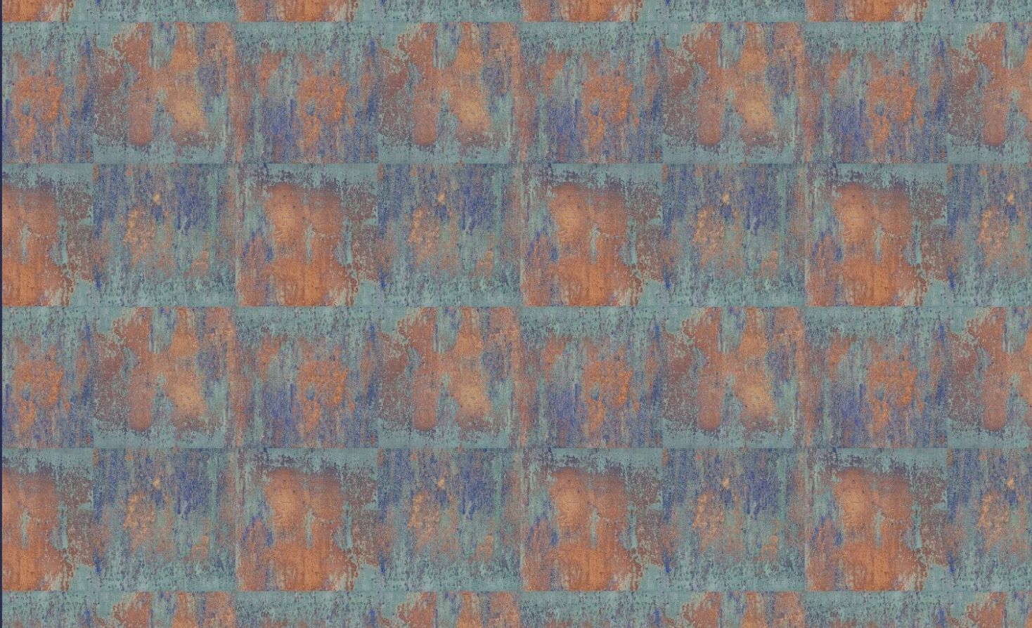 Design file of industrial metal wallpaper showing detailed copper and teal oxidized pattern