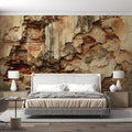 Industrial brick wallpaper creating a stunning accent wall in modern loft living room with high ceilings and contemporary furniture