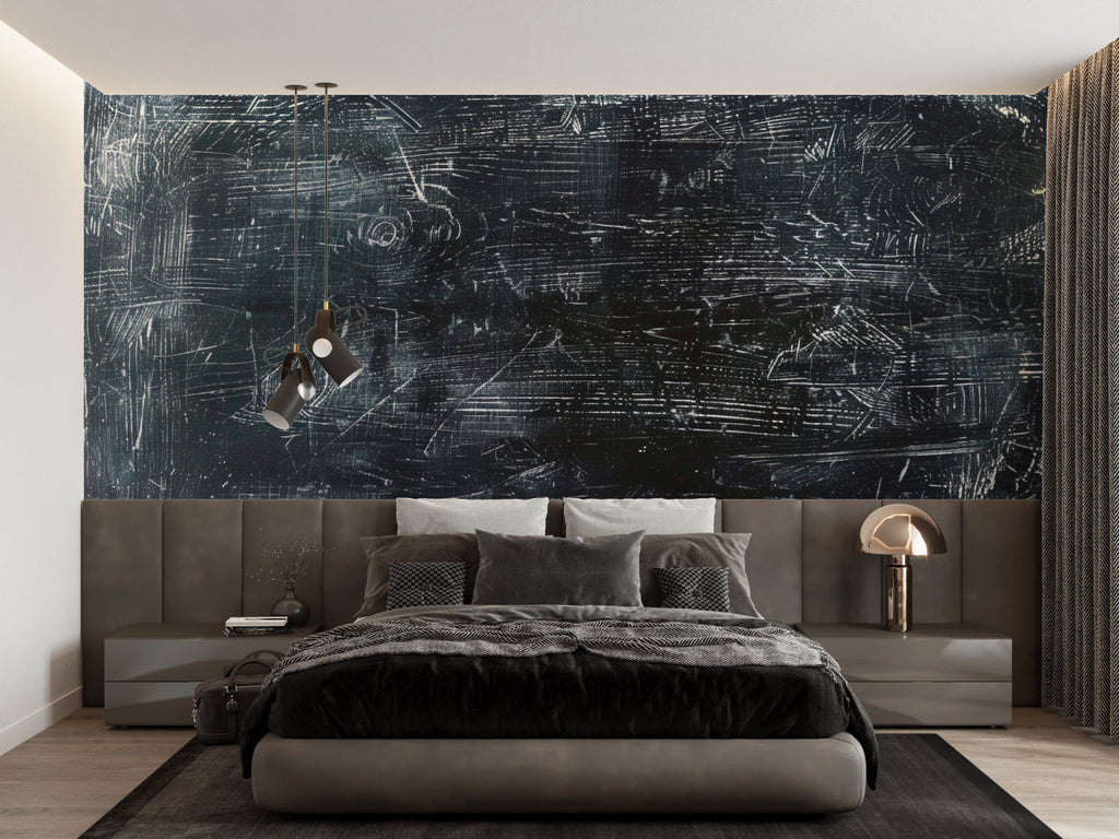 Industrial texture wallpaper making a bold impact in a contemporary office space