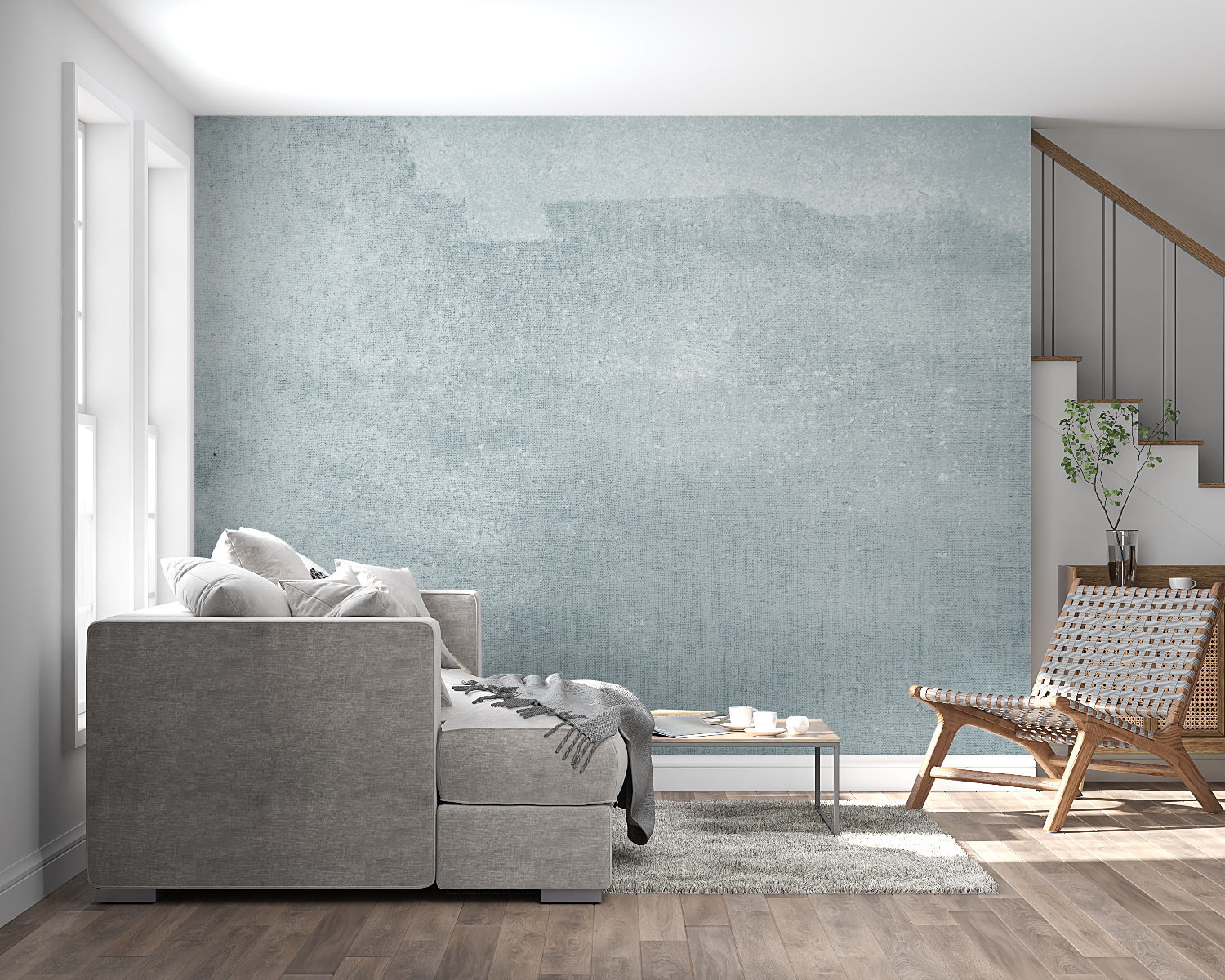 Industrial style concrete wallpaper in kitchen with modern fixtures