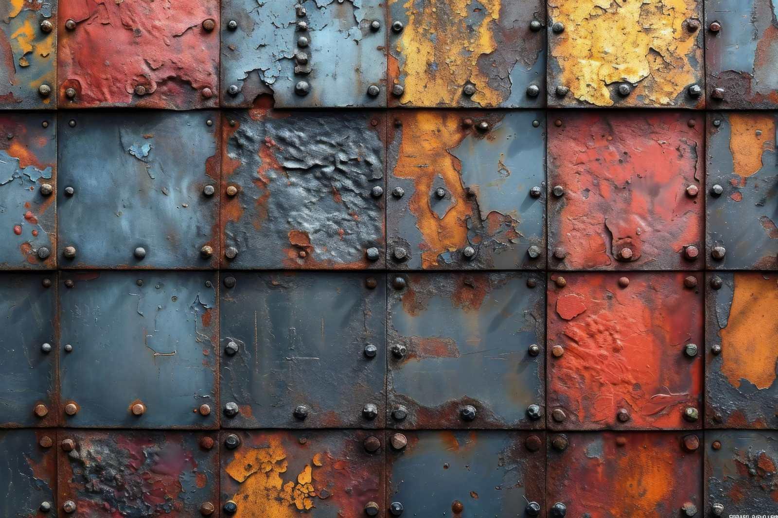 Industrial metal wallpaper design file showing detailed rivets and weathered metal texture pattern
