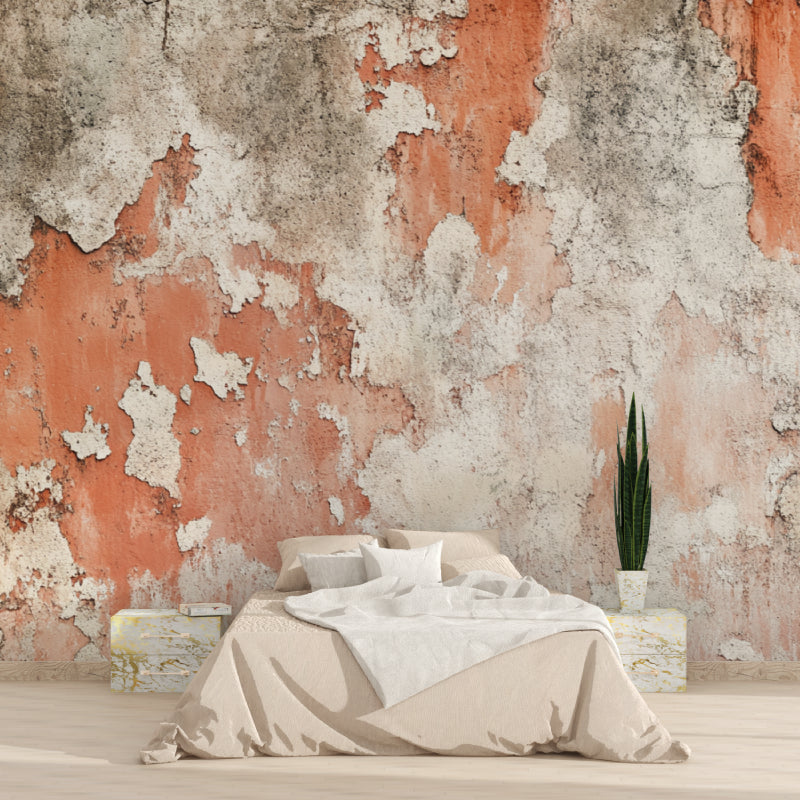 Industrial concrete wallpaper application in contemporary hallway