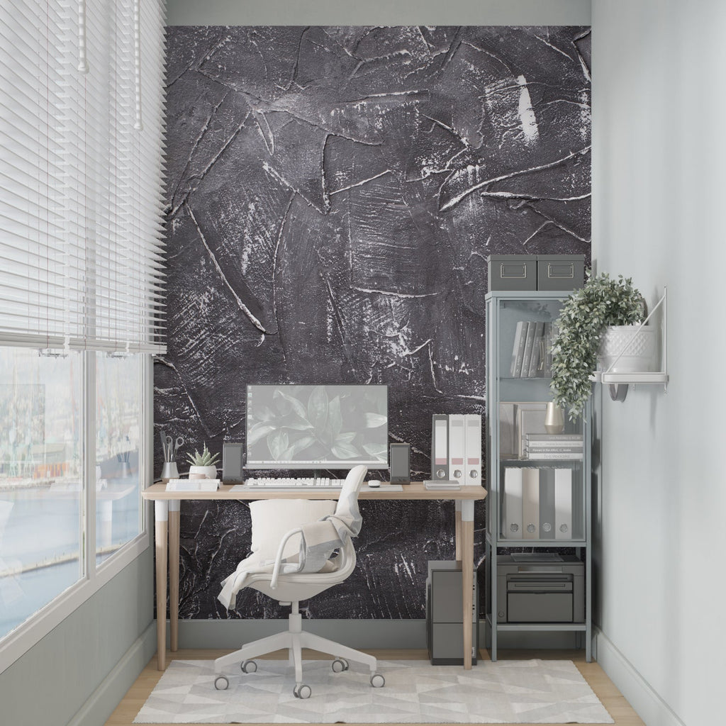 Industrial concrete wallpaper featured in contemporary office space