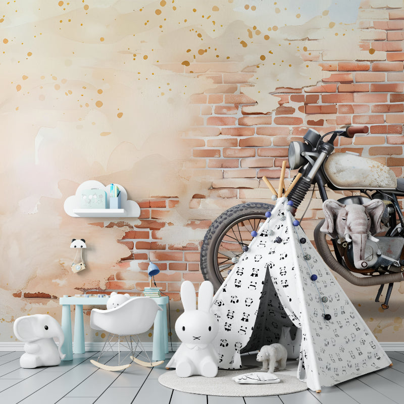 Industrial wall mural in workshop showing scale and texture detail