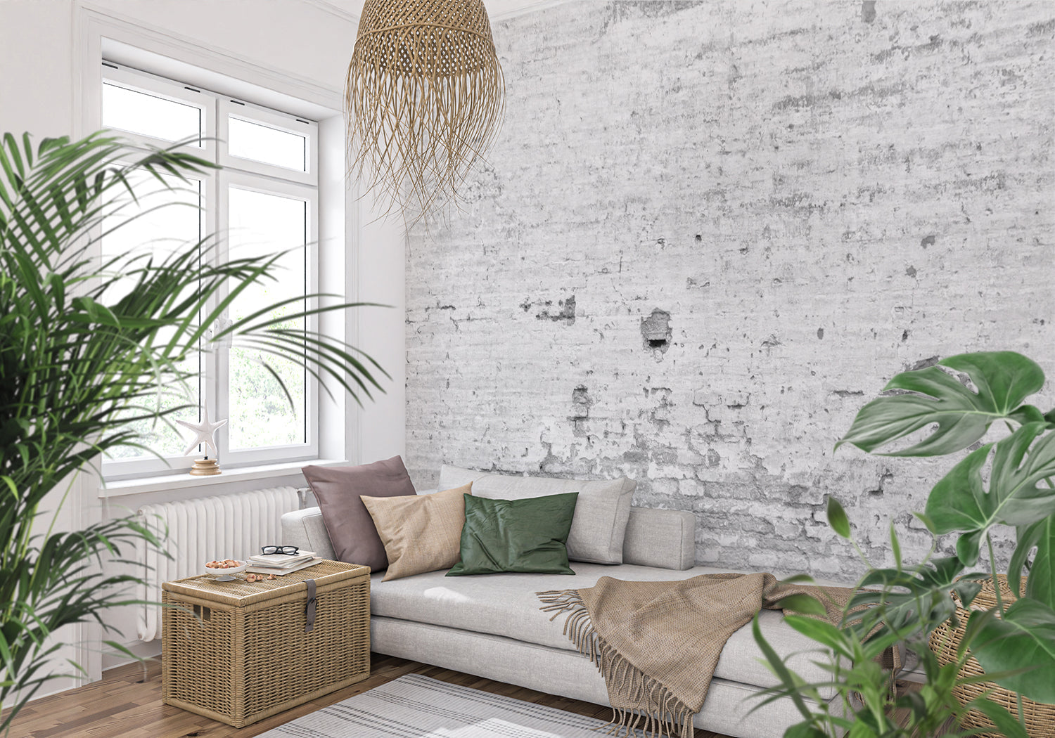 Industrial style white brick mural in office space