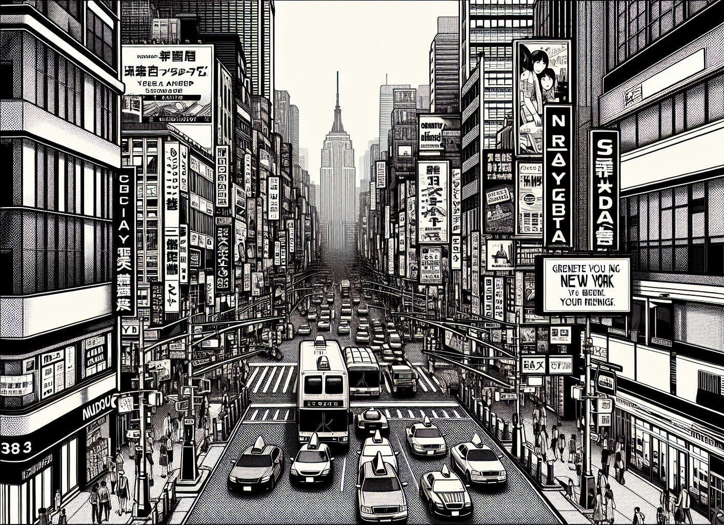 Black and white Japanese manga street design file showing detailed urban pattern