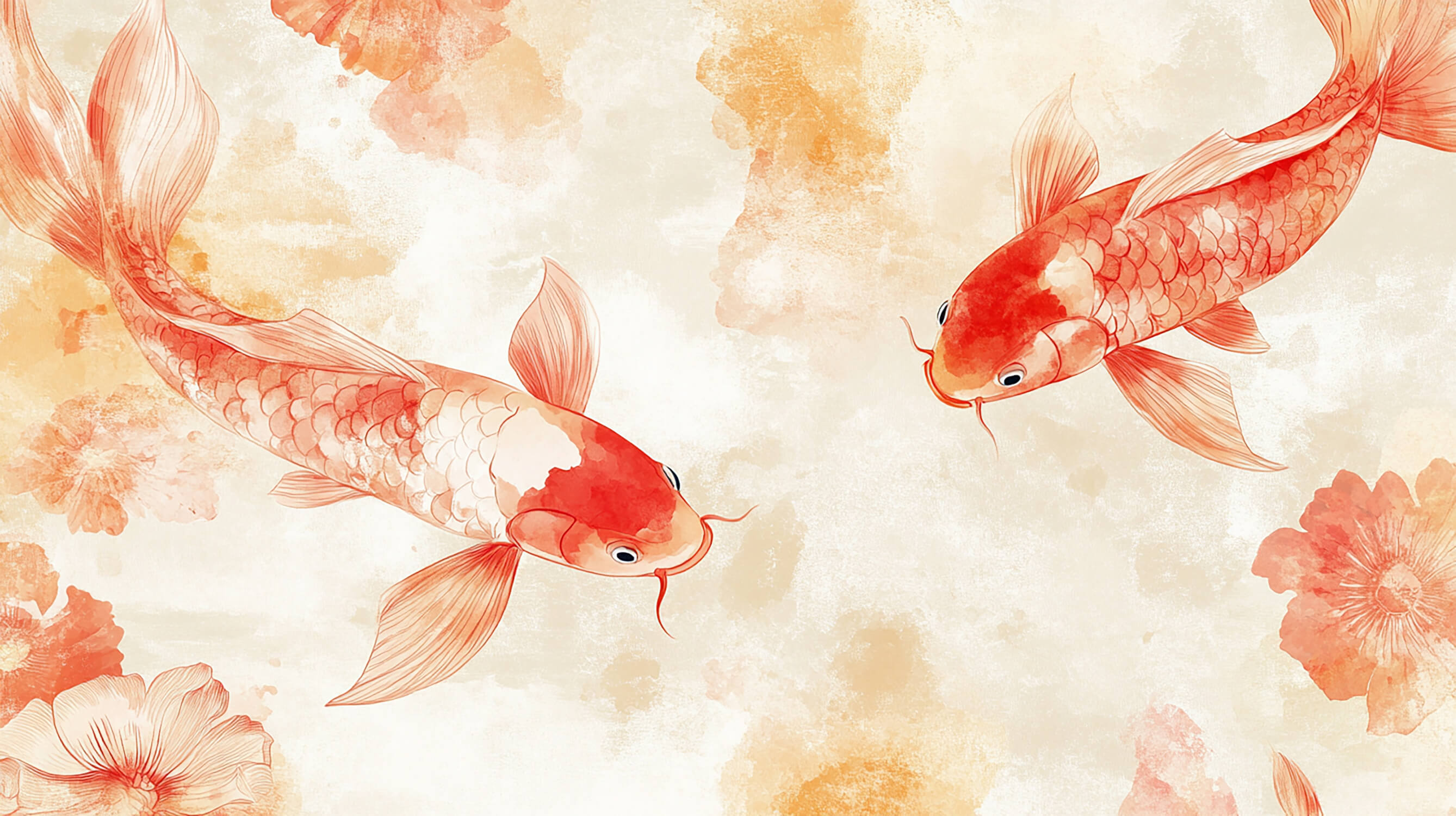 Red and white koi fish design file showing intricate watercolor pattern details
