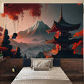 Japanese Mount Fuji wallpaper mural creating a peaceful atmosphere in a modern living room with minimal furniture