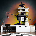 Japanese Samurai Warrior Wallpaper showcased in a modern living room with minimalist furniture