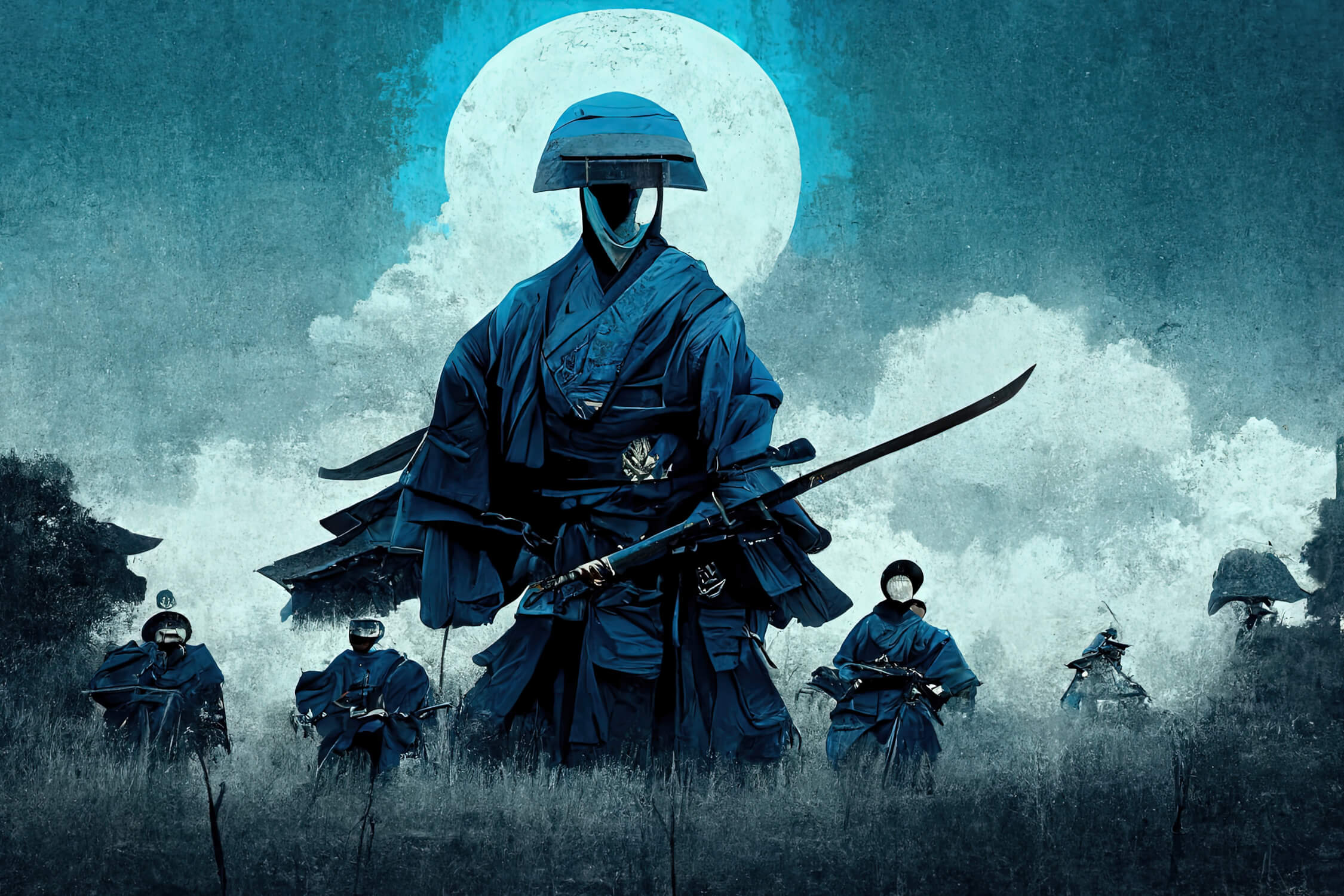 Japanese samurai warrior design file showing intricate moonlight details and authentic armor elements