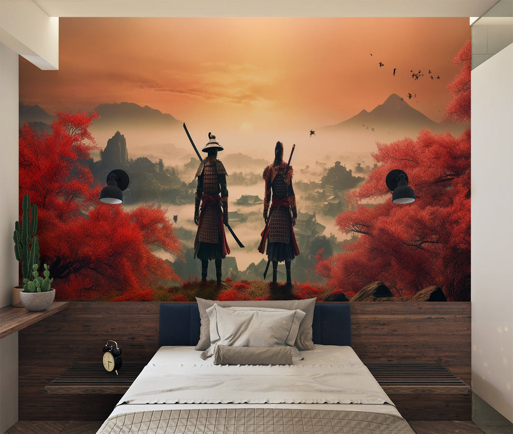 Japanese forest wallpaper transforming dining room wall