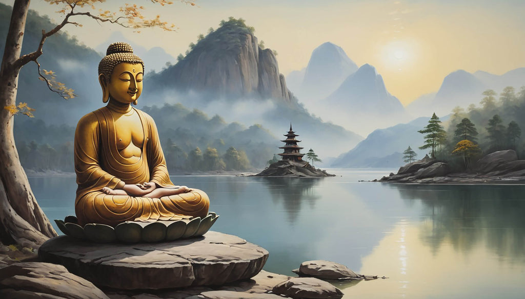 Buddha mountain lake design file showing intricate details and misty landscape pattern
