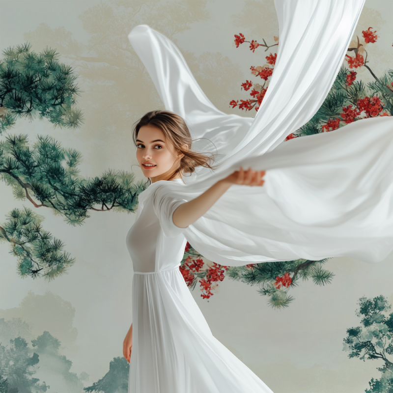 Japanese garden mural creating zen atmosphere in a meditation room