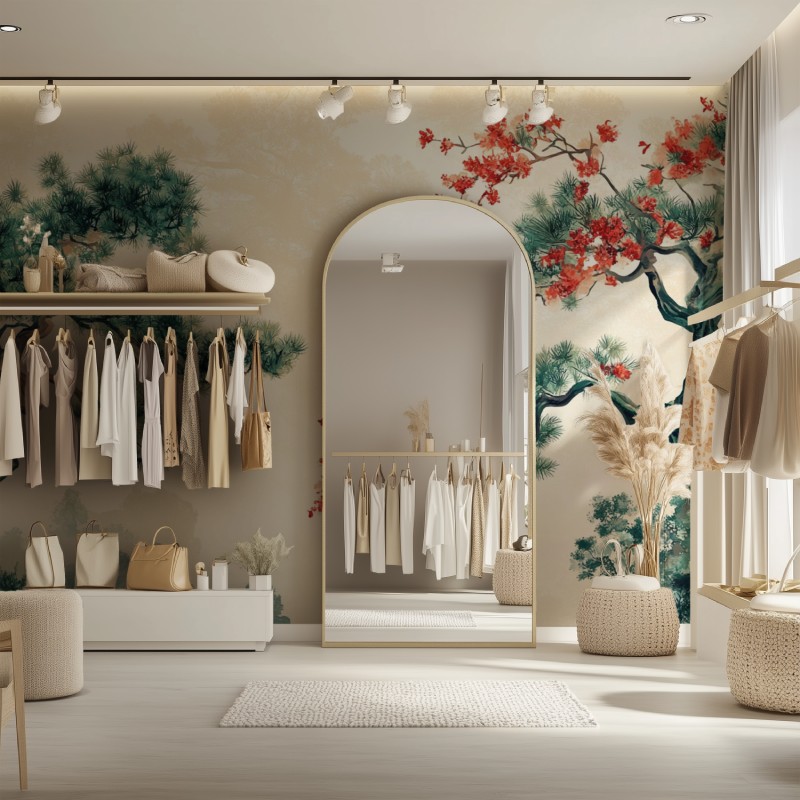 Cherry blossom wall art bringing Asian elegance to a home office
