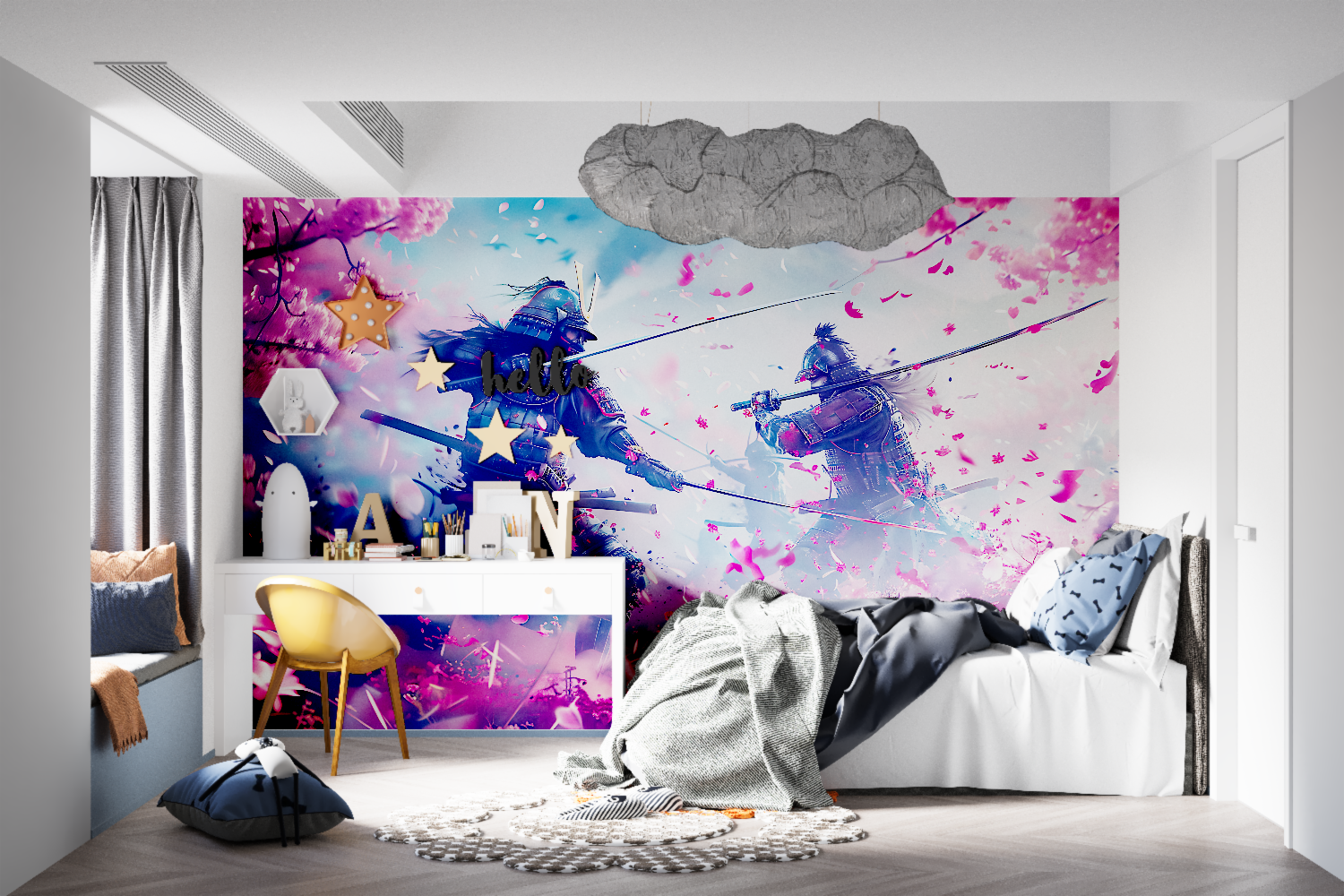 Samurai wall mural bringing epic feel to entertainment room setup