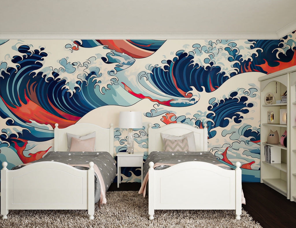 Japanese-inspired wave design making statement in stylish home office space