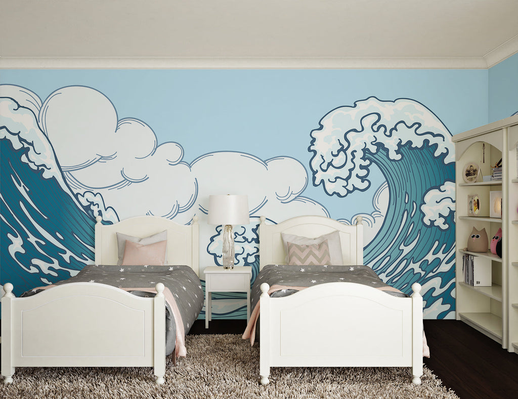 Japanese-inspired wave design transforming a home office space