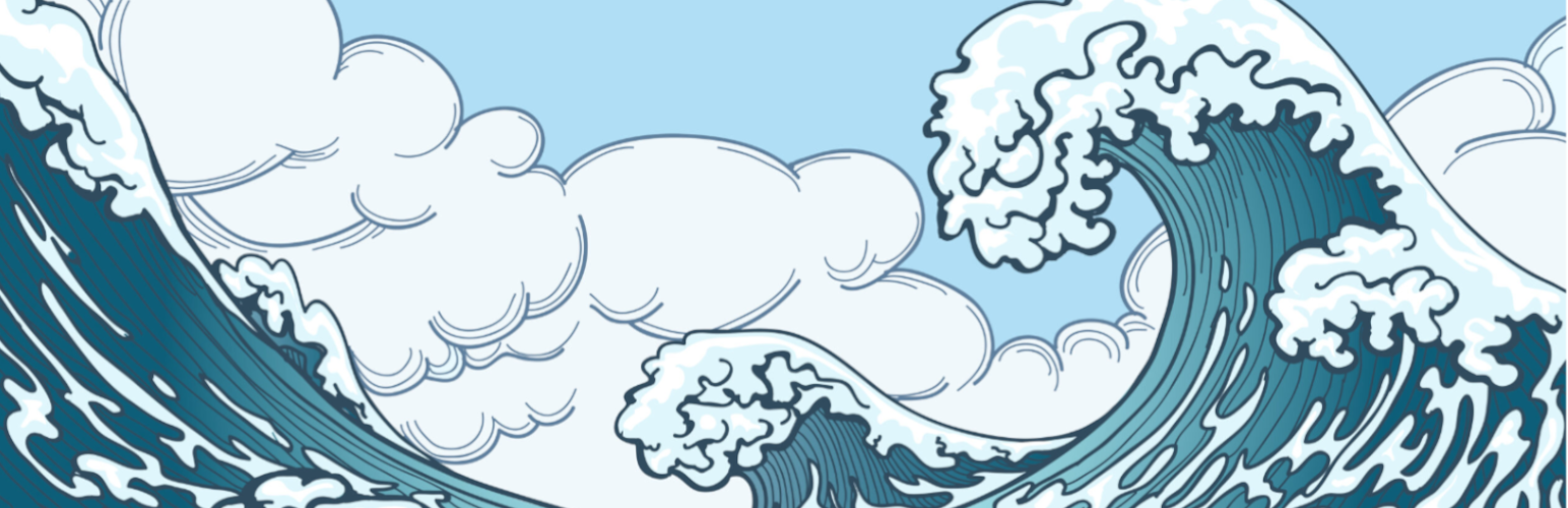 Japanese wave with clouds and cactus design file showing intricate pattern details