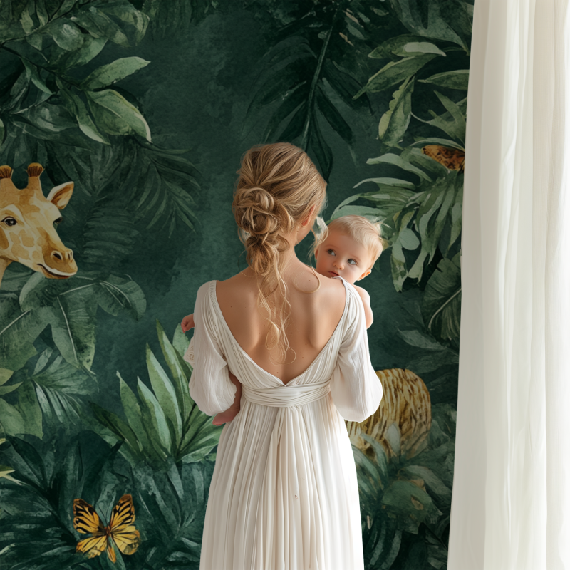 Tropical Animals Mural making a playroom come alive with safari animals and lush greenery