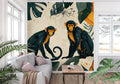 Jungle monkey wallpaper bringing life to a modern nursery with teal and cream tones