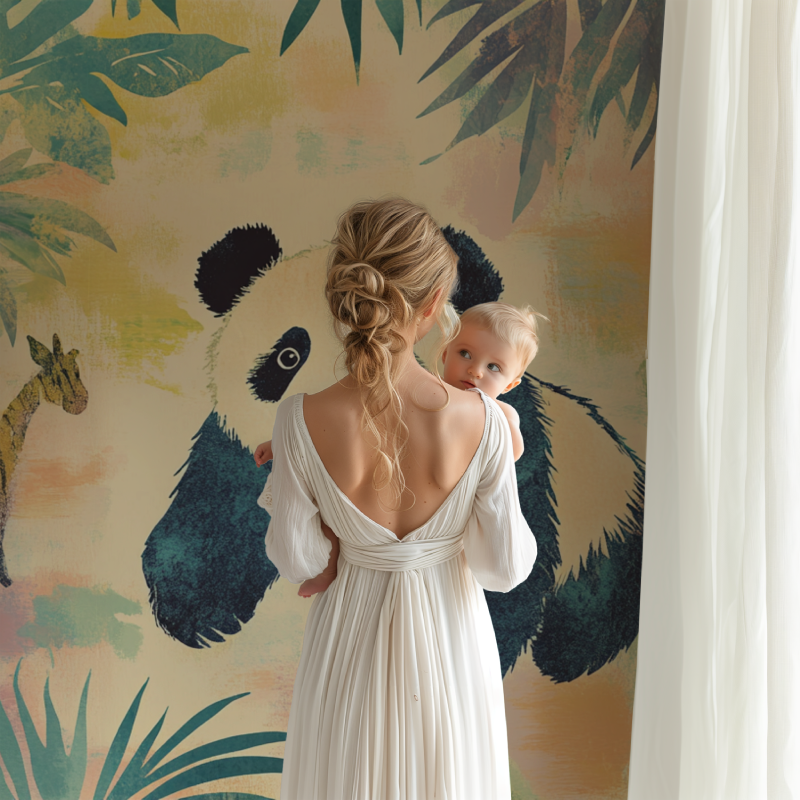 Panda wall mural bringing joy to a toddler's bedroom with minimal decor