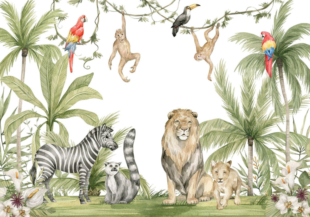 Jungle safari animals design file showing full pattern with lions and monkeys