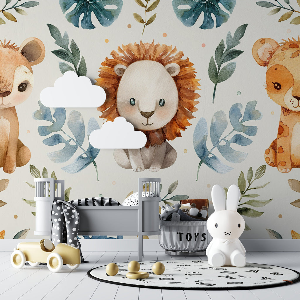 Gentle safari animals mural adding character to a baby's nursery