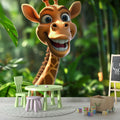 Charming 3D Giraffe Jungle Wallpaper creating a playful atmosphere in a modern nursery with natural lighting