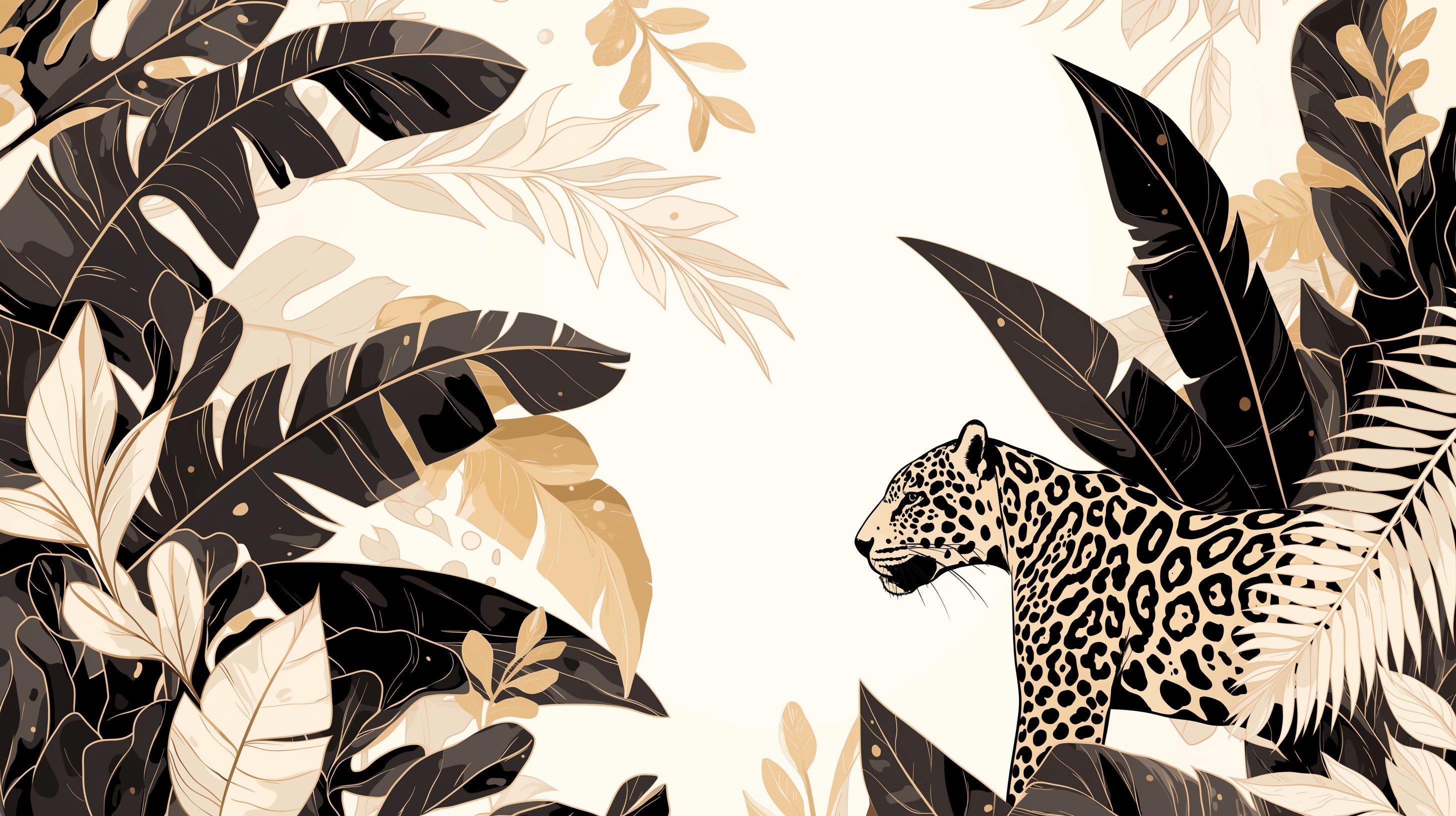 Black and Gold Leopard Wallpaper design file showing detailed jungle pattern with palm leaves