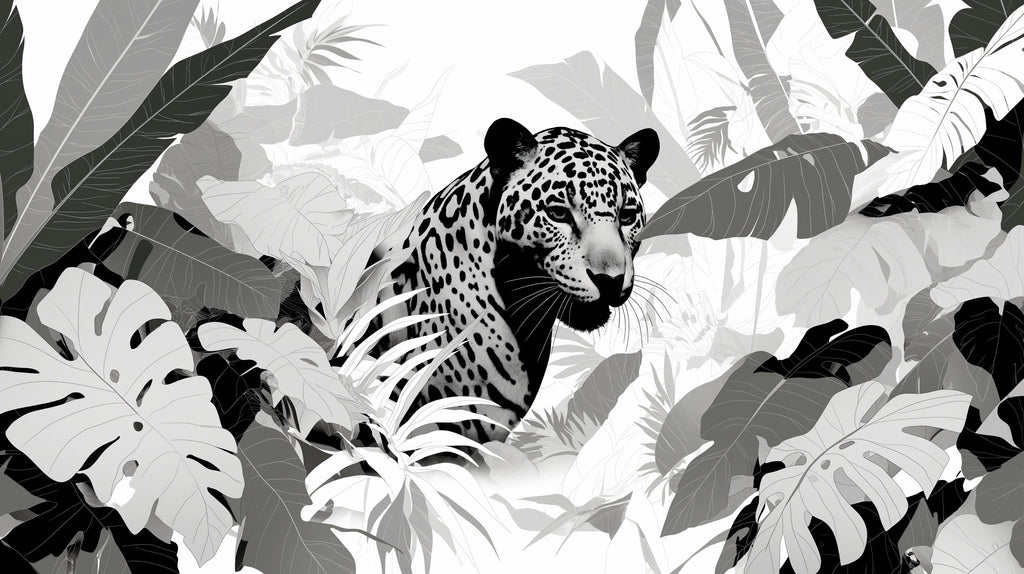 Leopard and monstera design file showing intricate black and white pattern details