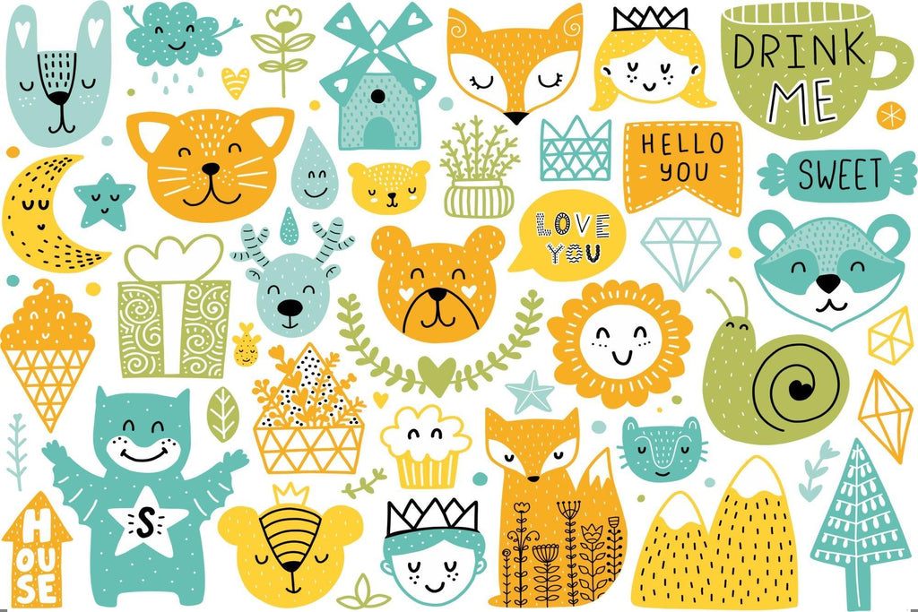 Design file of playful forest animals pattern with cheerful characters and soft colors