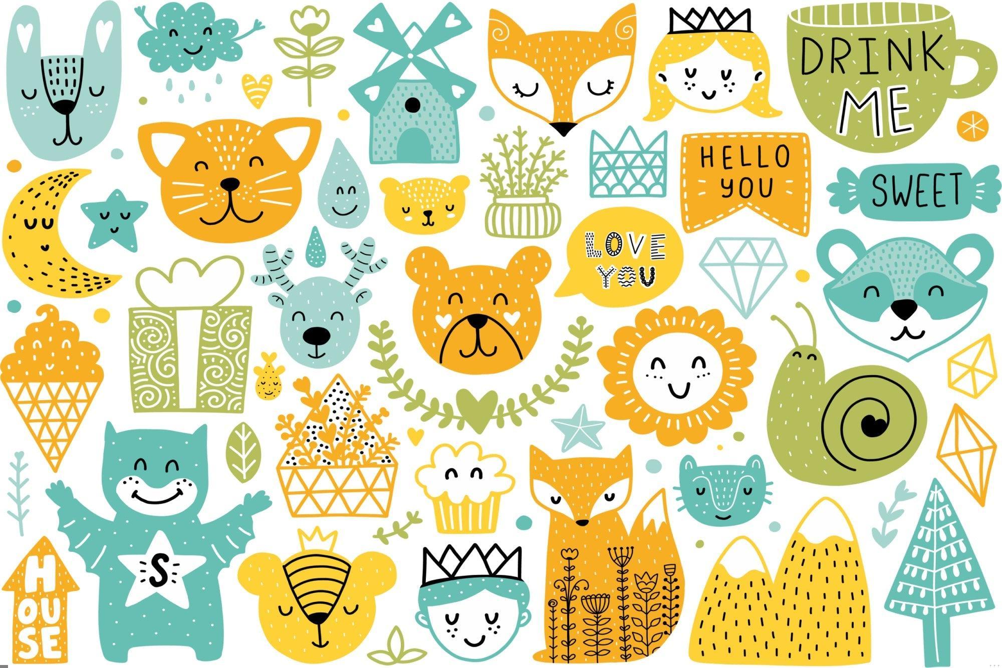 Design file of playful forest animals pattern with cheerful characters and soft colors
