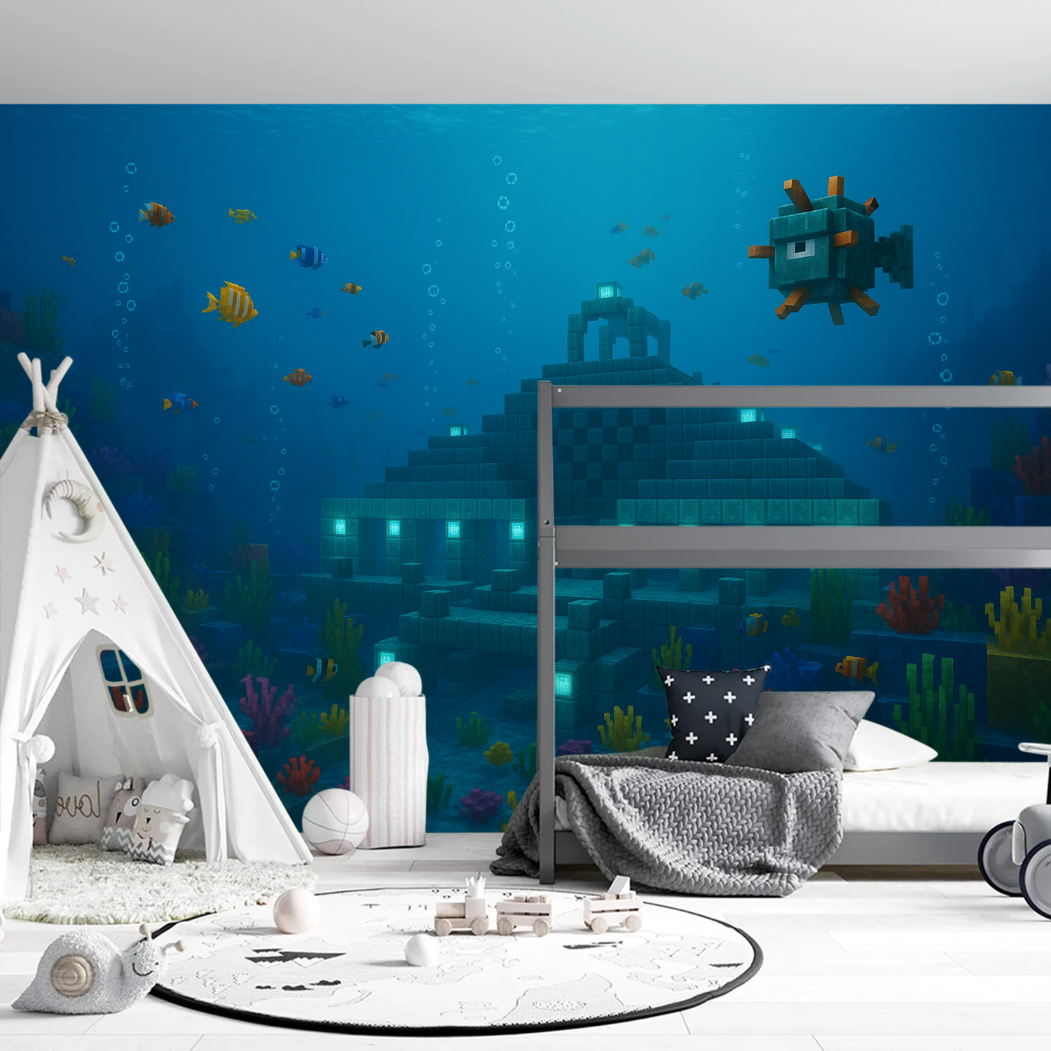 Minecraft Mural Wallpaper  Underwater Temple Discovery - Wallpaper application example