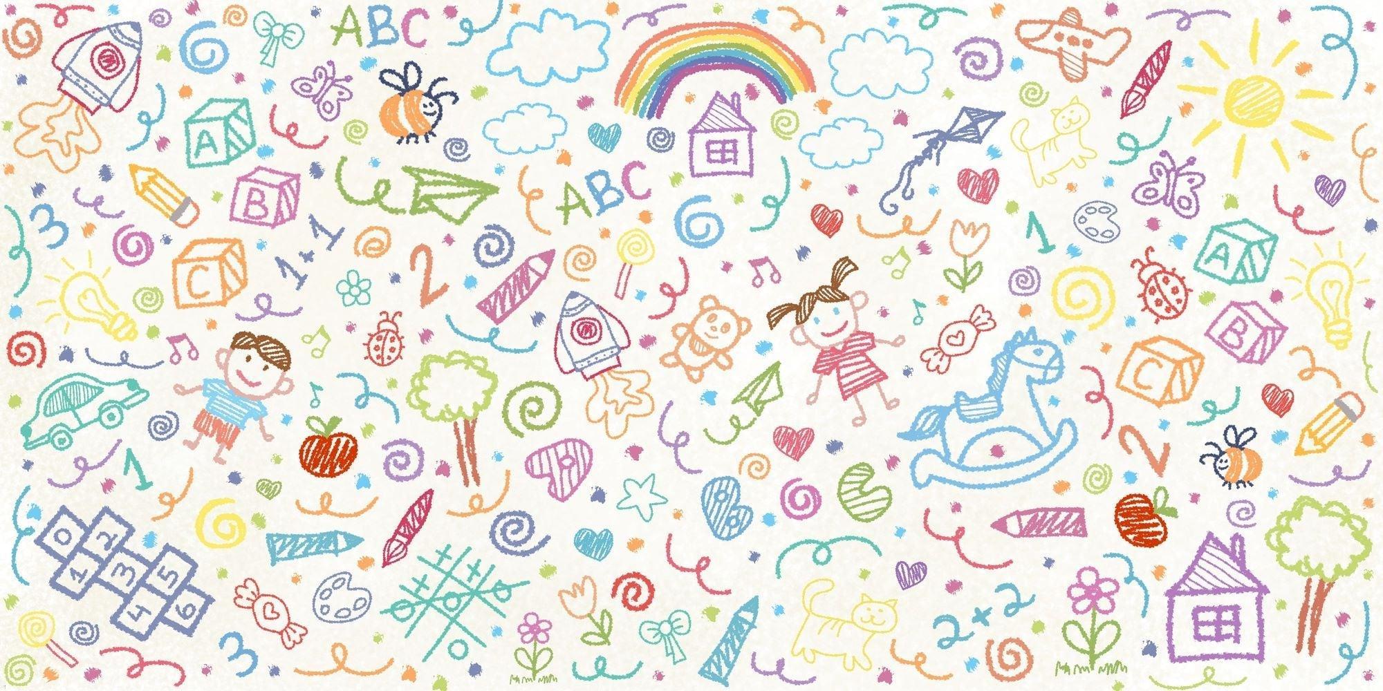 Kids Doodle Art Wallpaper design file showing playful hand-drawn elements and cheerful colors on white background